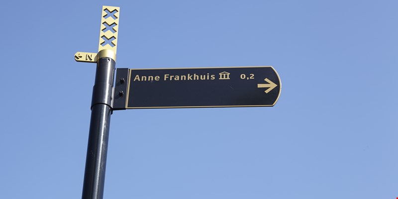 a plack on the door of Anne-Frank-House (Anne-Frankhuis) in Amsterdam, the Netherlands